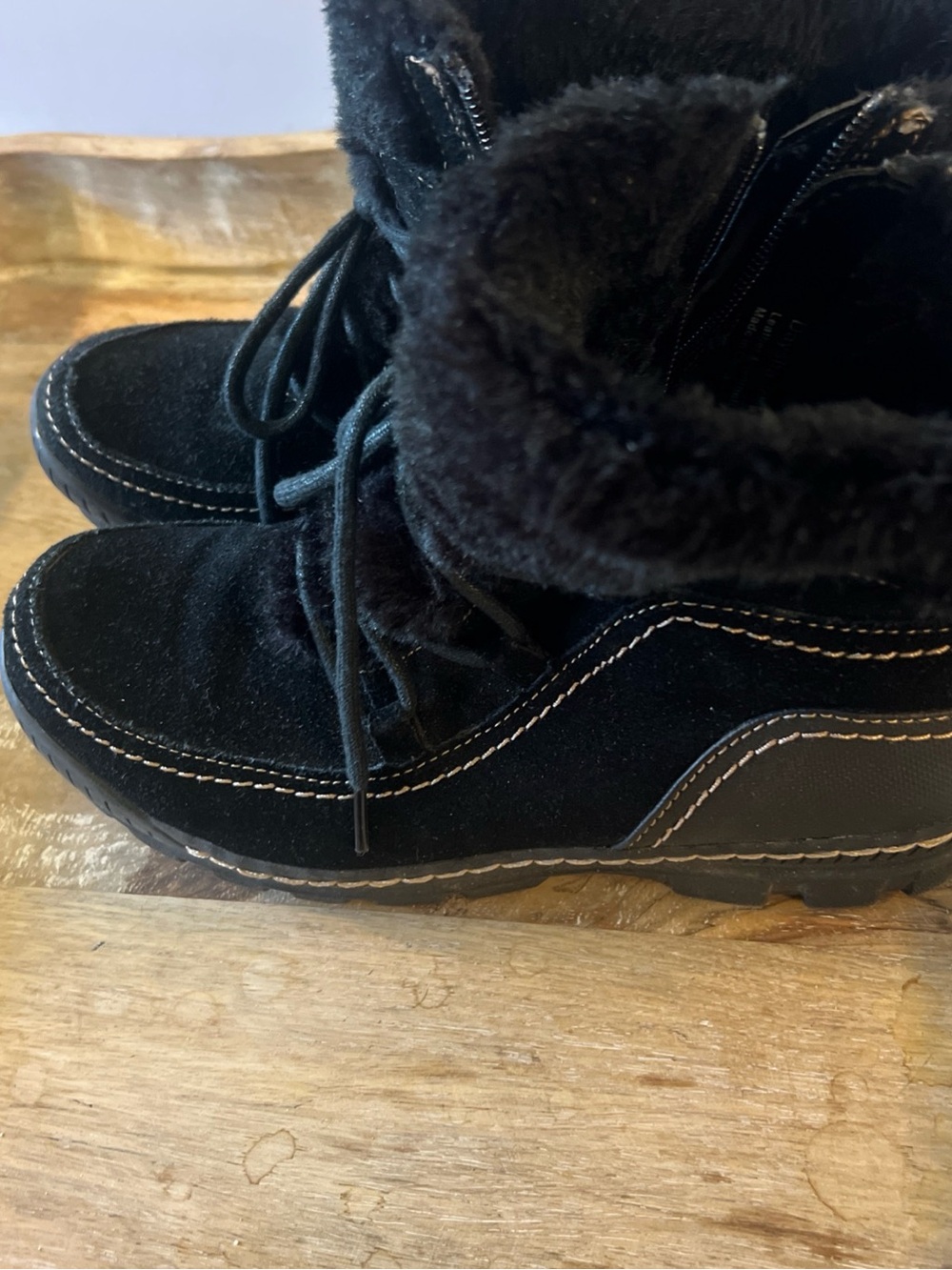 BareTraps Black Faux Fur Lace-Up Ankle Boots - Picture 4 of 11